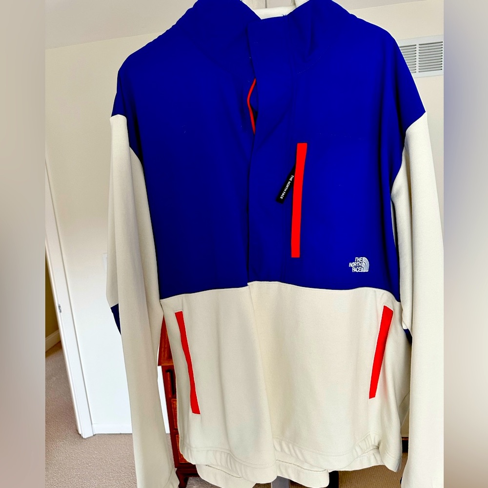 Like new North Face fleece pullover - lovely blue with orange/red trim.